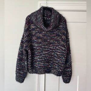 Express Multicolor Fuzzy Cowl Neck Sweater